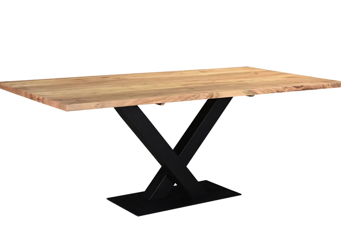 Miliboo Table À Manger Fixe-Table à manger rectangulaire industrielle en bois massif et métal noir L200 cm VALLEY