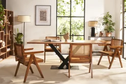 Miliboo Table À Manger Fixe-Table à manger rectangulaire industrielle en bois massif et métal noir L200 cm VALLEY