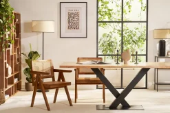 Miliboo Table À Manger Fixe-Table à manger rectangulaire industrielle en bois massif et métal noir L200 cm VALLEY