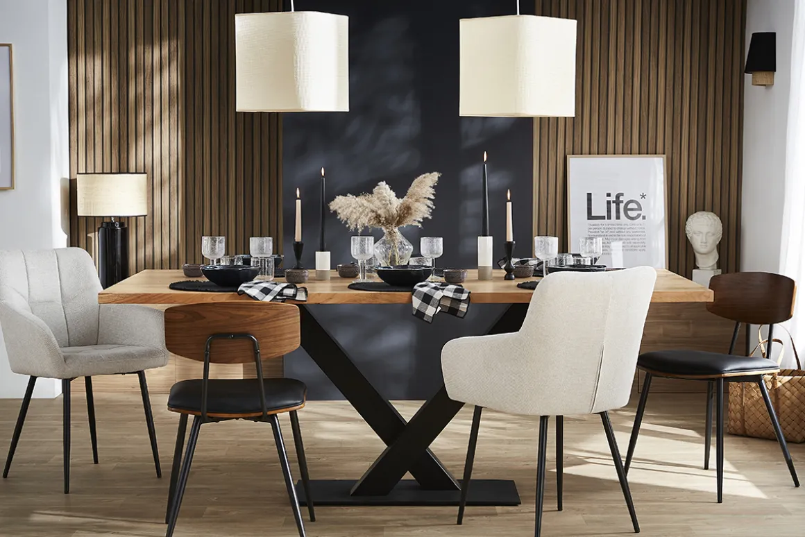 Miliboo Table À Manger Fixe-Table à manger rectangulaire industrielle en bois massif et métal noir L200 cm VALLEY