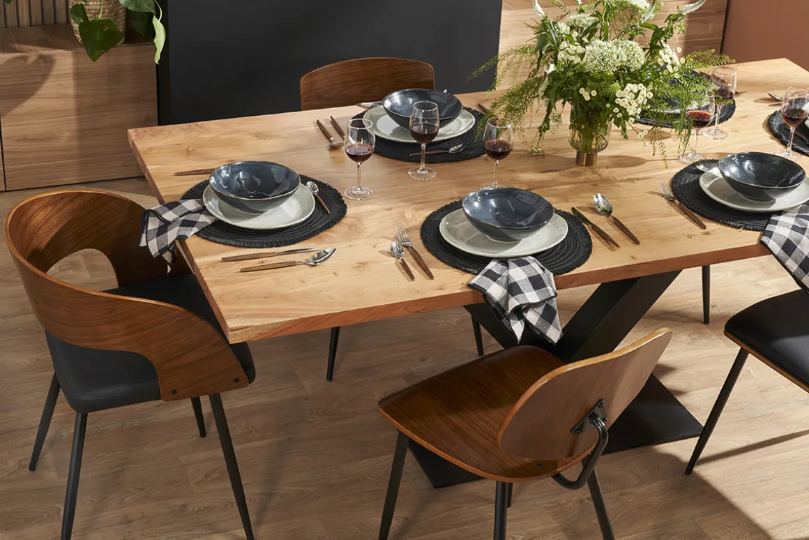 Miliboo Table À Manger Fixe-Table à manger rectangulaire industrielle en bois massif et métal noir L200 cm VALLEY