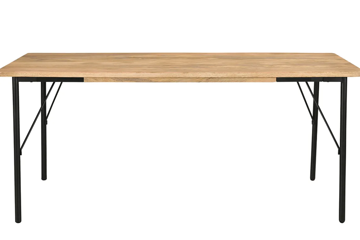 Miliboo Table À Manger Fixe-Table à manger rectangulaire en bois manguier massif et métal noir L180 cm JUDE