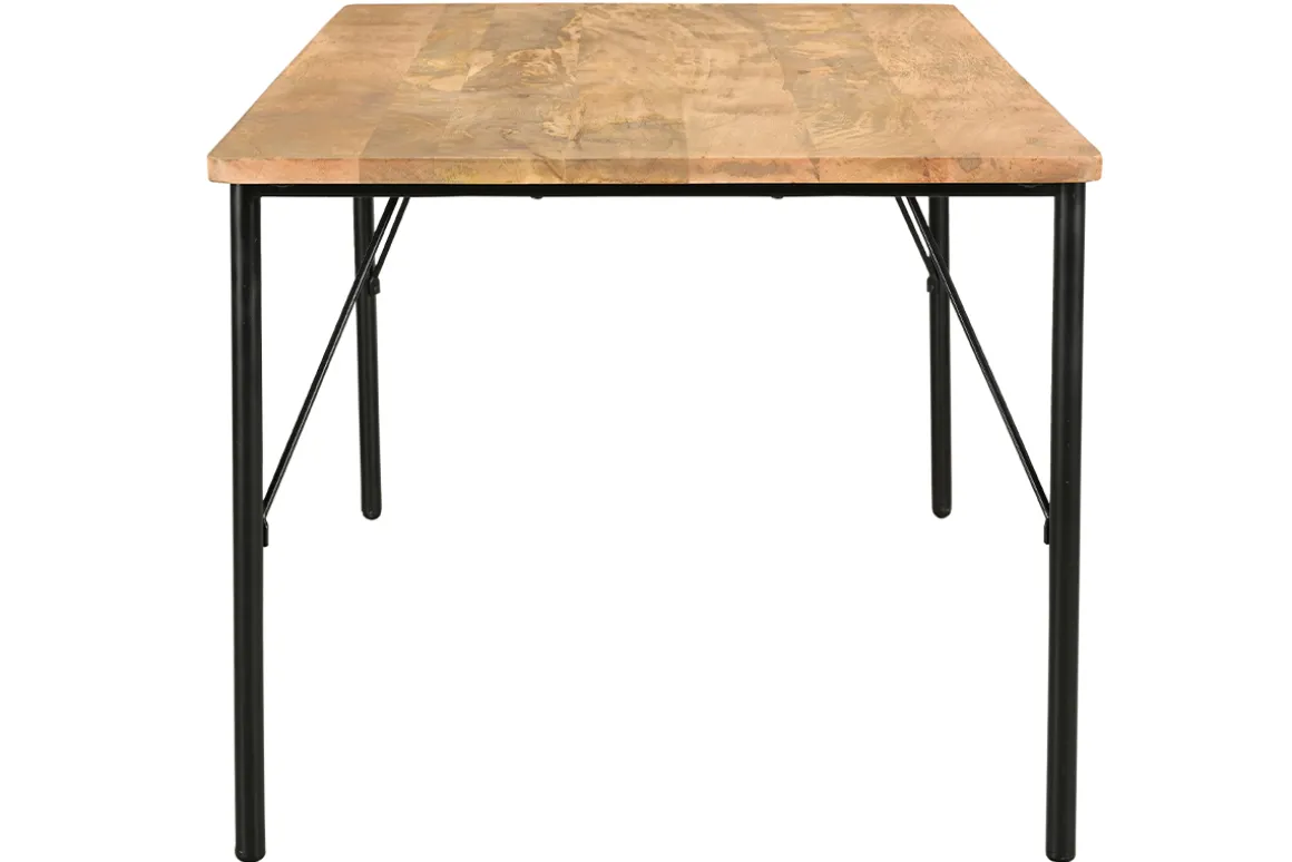 Miliboo Table À Manger Fixe-Table à manger rectangulaire en bois manguier massif et métal noir L180 cm JUDE