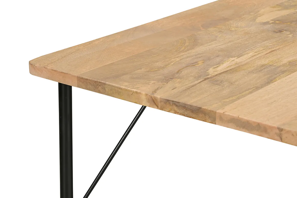 Miliboo Table À Manger Fixe-Table à manger rectangulaire en bois manguier massif et métal noir L180 cm JUDE