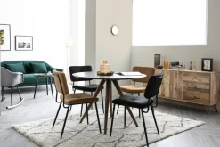 Miliboo Table À Manger Fixe-Table à manger ronde design noyer et noir D106 cm WALFORD