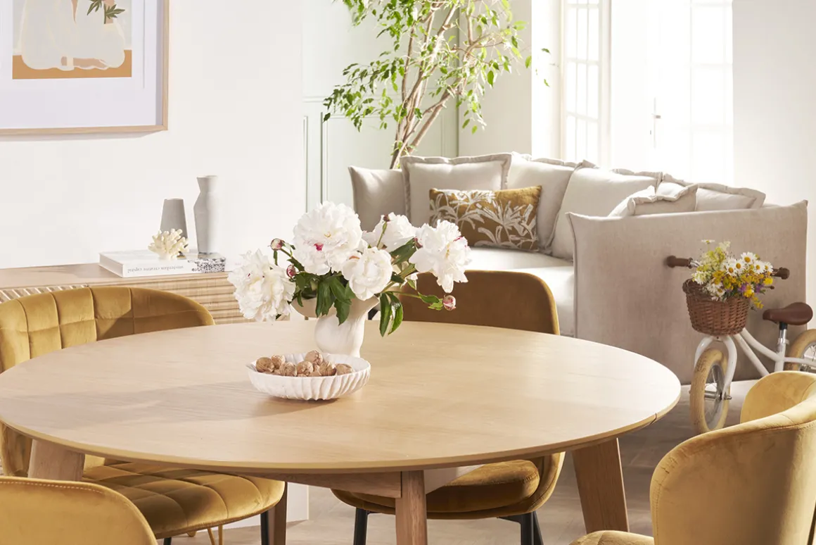 Miliboo Table Extensible-Table à manger ronde extensible finition chêne L120-150 cm LEENA