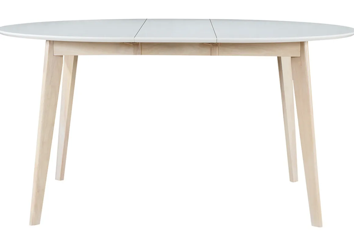 Miliboo Table Extensible-Table à manger scandinave ronde extensible blanc et bois L120-150 cm LEENA