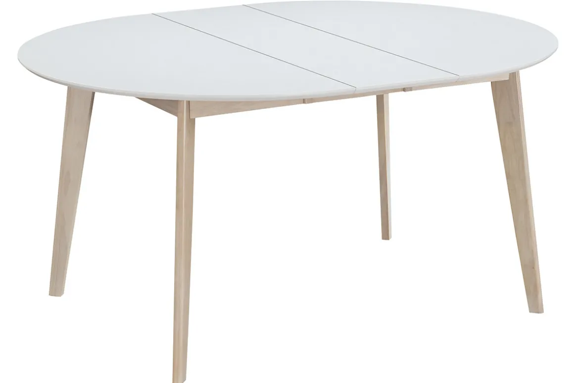 Miliboo Table Extensible-Table à manger scandinave ronde extensible blanc et bois L120-150 cm LEENA