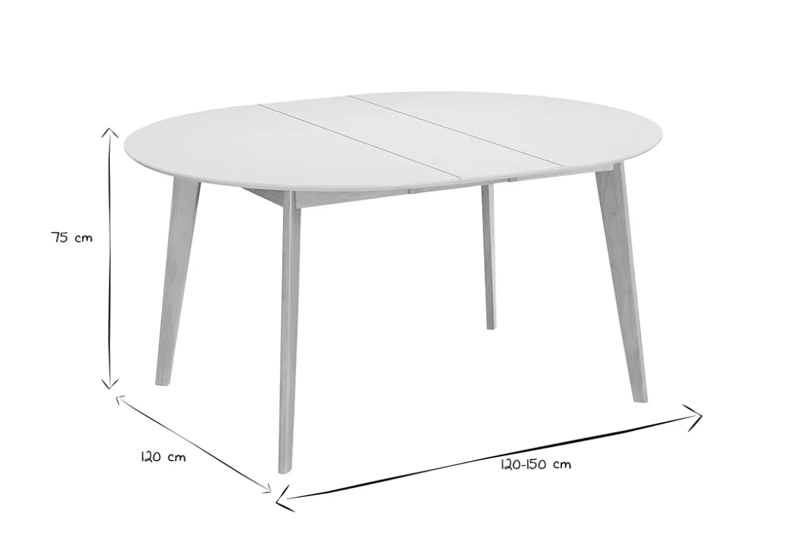 Miliboo Table Extensible-Table à manger scandinave ronde extensible blanc et bois L120-150 cm LEENA