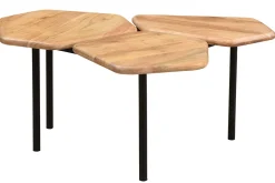 Miliboo Table Basse-Table basse 3 plateaux bois massif et métal noir L95 cm SUZANE