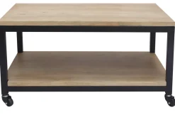 Miliboo Table Basse-Table basse à roulettes industrielle bois manguier massif et métal noir L90 cm FACTORY