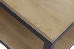 Miliboo Table Basse-Table basse à roulettes industrielle bois manguier massif et métal noir L90 cm FACTORY