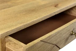 Miliboo Table Basse-Table basse 2 tiroirs gravée bois manguier massif et métal doré L120 cm LINIUM