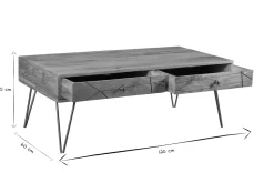 Miliboo Table Basse-Table basse 2 tiroirs gravée bois manguier massif et métal doré L120 cm LINIUM