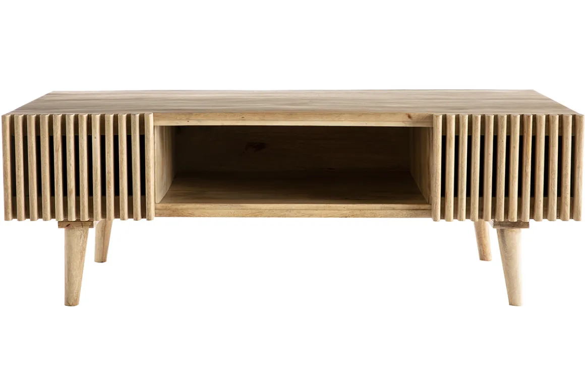Miliboo Table Basse-Table basse avec portes coulissantes bois manguier massif ALBA