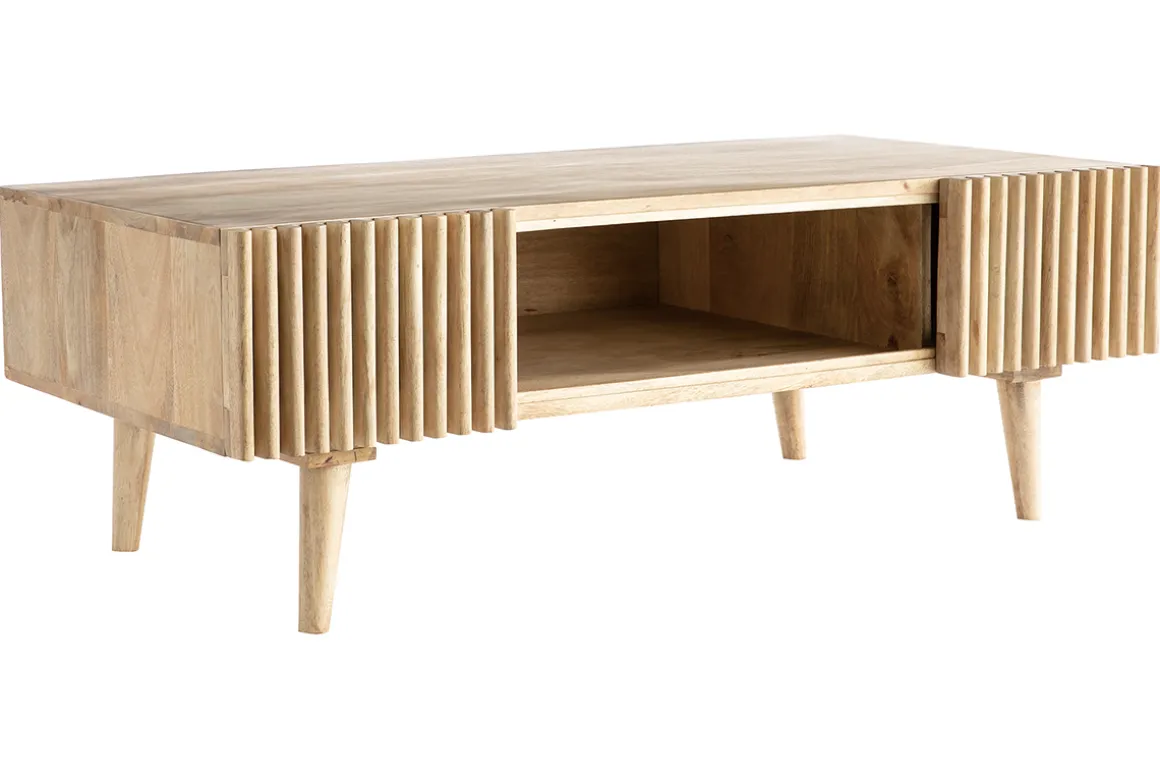 Miliboo Table Basse-Table basse avec portes coulissantes bois manguier massif ALBA