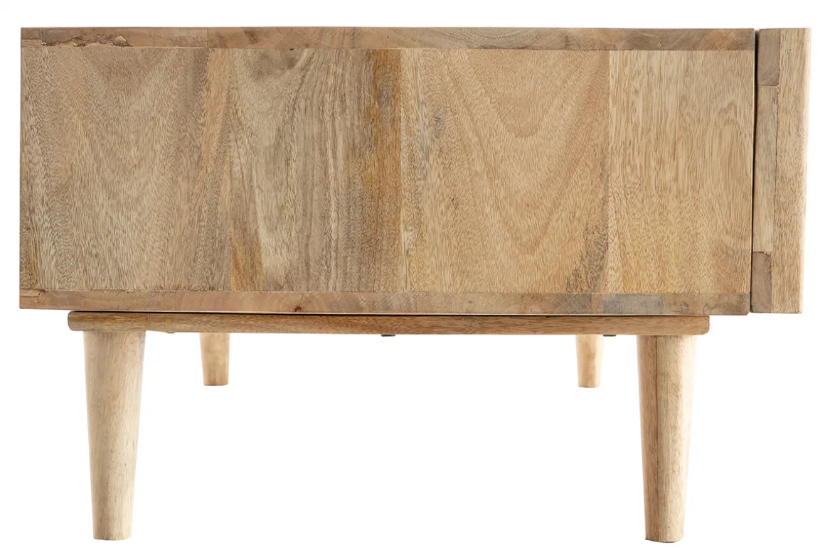Miliboo Table Basse-Table basse avec portes coulissantes bois manguier massif ALBA