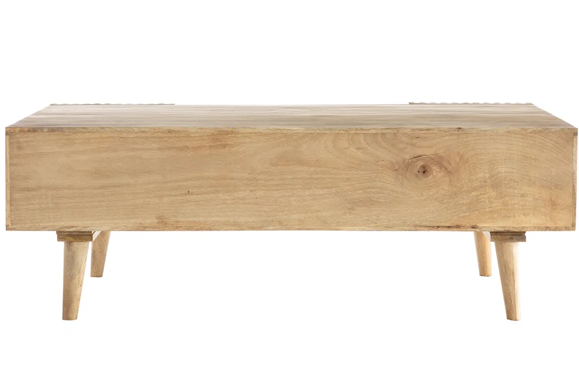 Miliboo Table Basse-Table basse avec portes coulissantes bois manguier massif ALBA