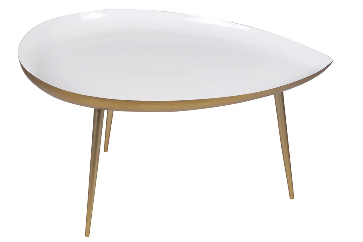 Miliboo Table Basse-Table basse design en acier laqué blanc et doré L80 cm DROP