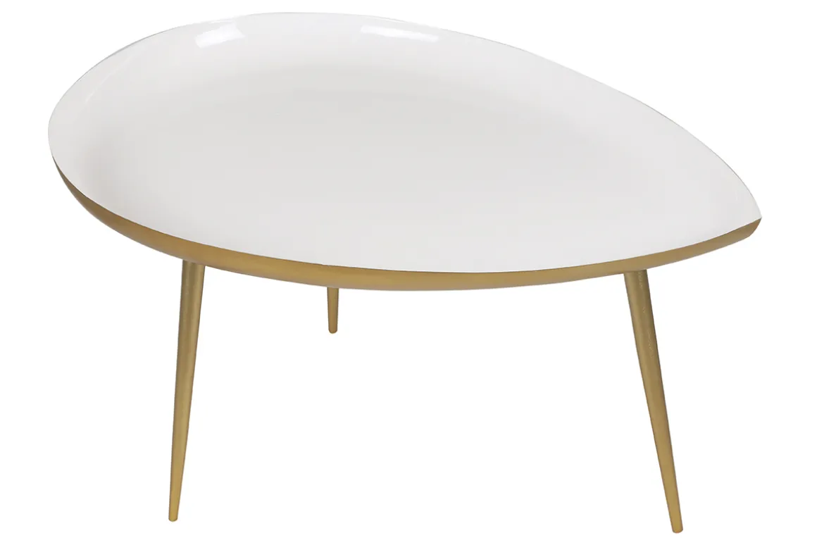 Miliboo Table Basse-Table basse design en acier laqué blanc et doré L80 cm DROP