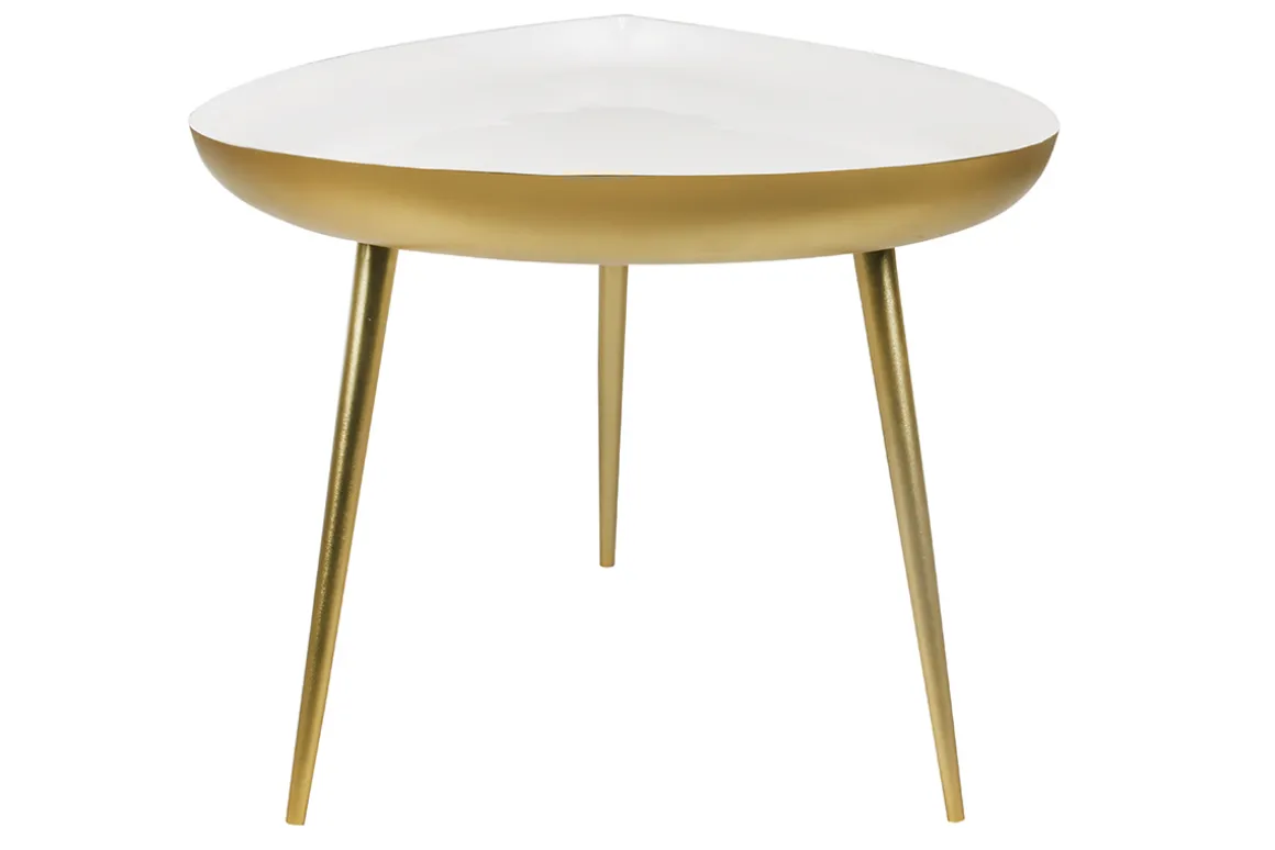 Miliboo Table Basse-Table basse design en acier laqué blanc et doré L80 cm DROP