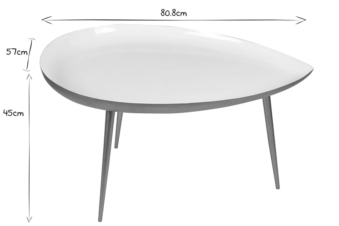Miliboo Table Basse-Table basse design en acier laqué blanc et doré L80 cm DROP