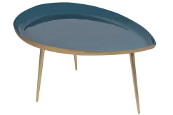 Miliboo Table Basse-Table basse design en acier laqué bleu canard et doré L80 cm DROP