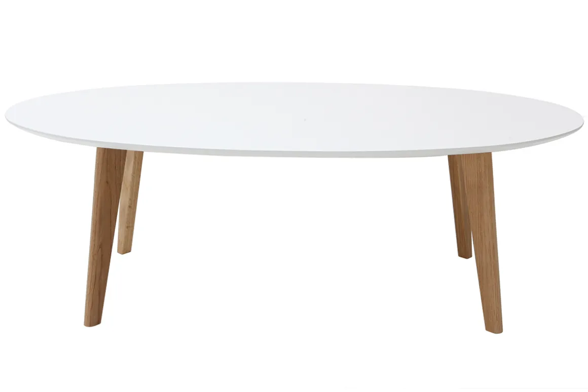 Miliboo Table Basse-Table basse ovale scandinave blanc et bois clair chêne L120 cm EKKA