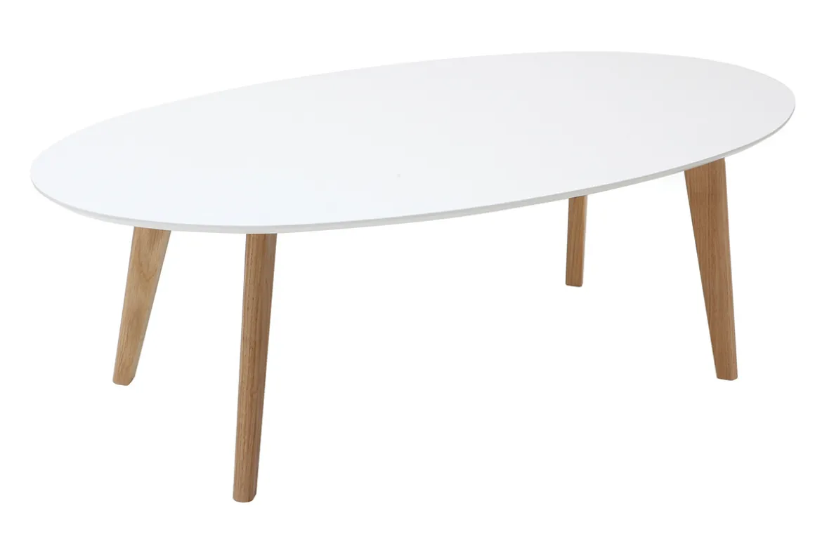 Miliboo Table Basse-Table basse ovale scandinave blanc et bois clair chêne L120 cm EKKA