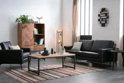 Miliboo Table Basse-Table basse rectangulaire à motifs chevrons en bois massif et métal noir L120 cm STICK