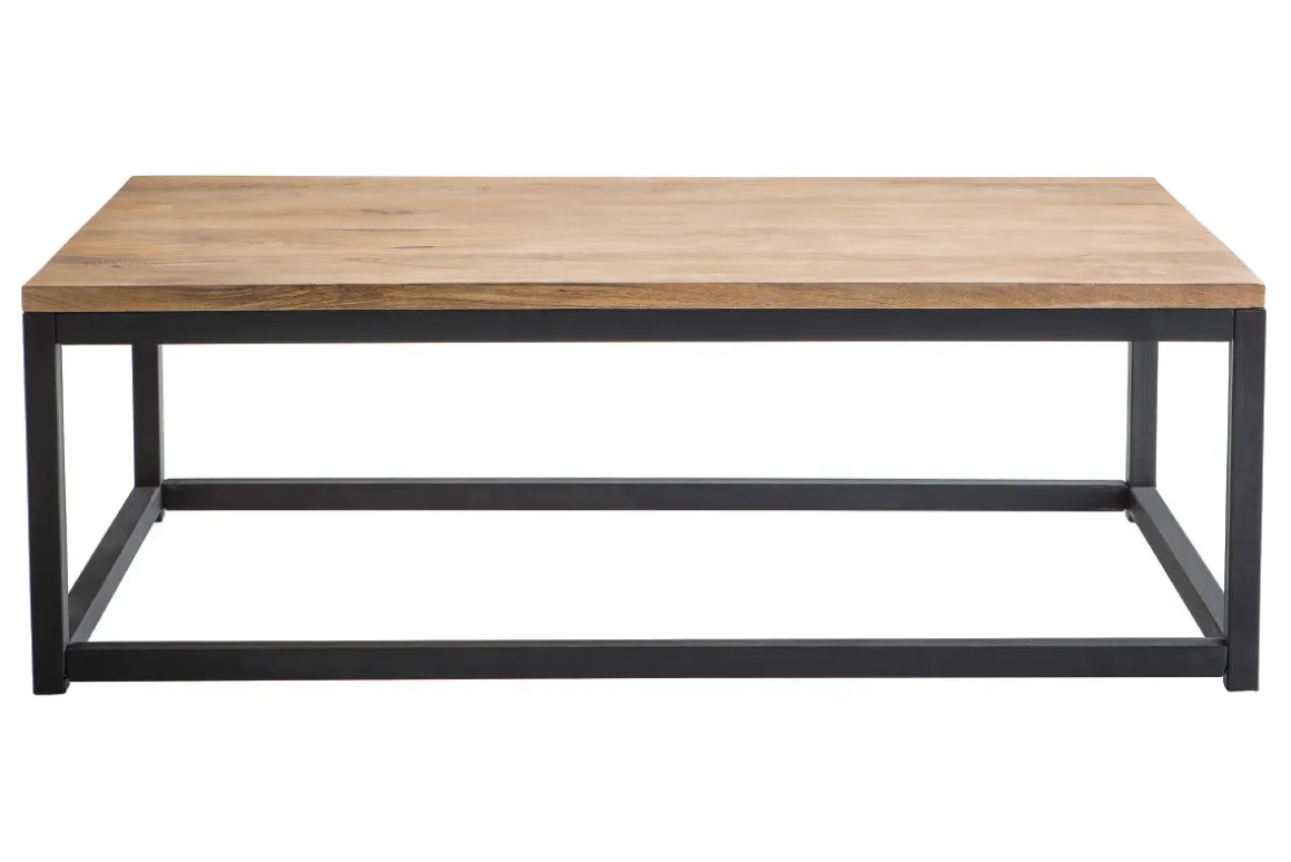 Miliboo Table Basse-Table basse rectangulaire bois clair manguier massif et métal noir L120 cm FACTORY