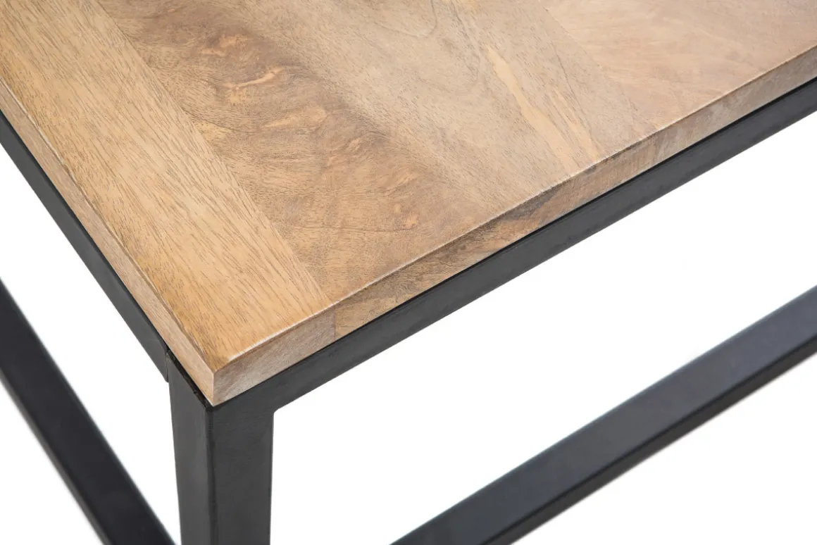 Miliboo Table Basse-Table basse rectangulaire bois clair manguier massif et métal noir L120 cm FACTORY