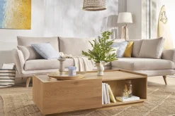 Miliboo Table Basse-Table basse rectangulaire avec rangements 2 tiroirs finition bois clair chêne L120 cm MADERO