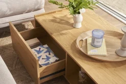 Miliboo Table Basse-Table basse rectangulaire avec rangements 2 tiroirs finition bois clair chêne L120 cm MADERO