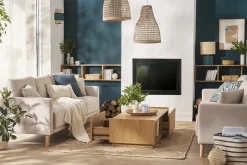 Miliboo Table Basse-Table basse rectangulaire avec rangements 2 tiroirs finition bois clair chêne L120 cm MADERO