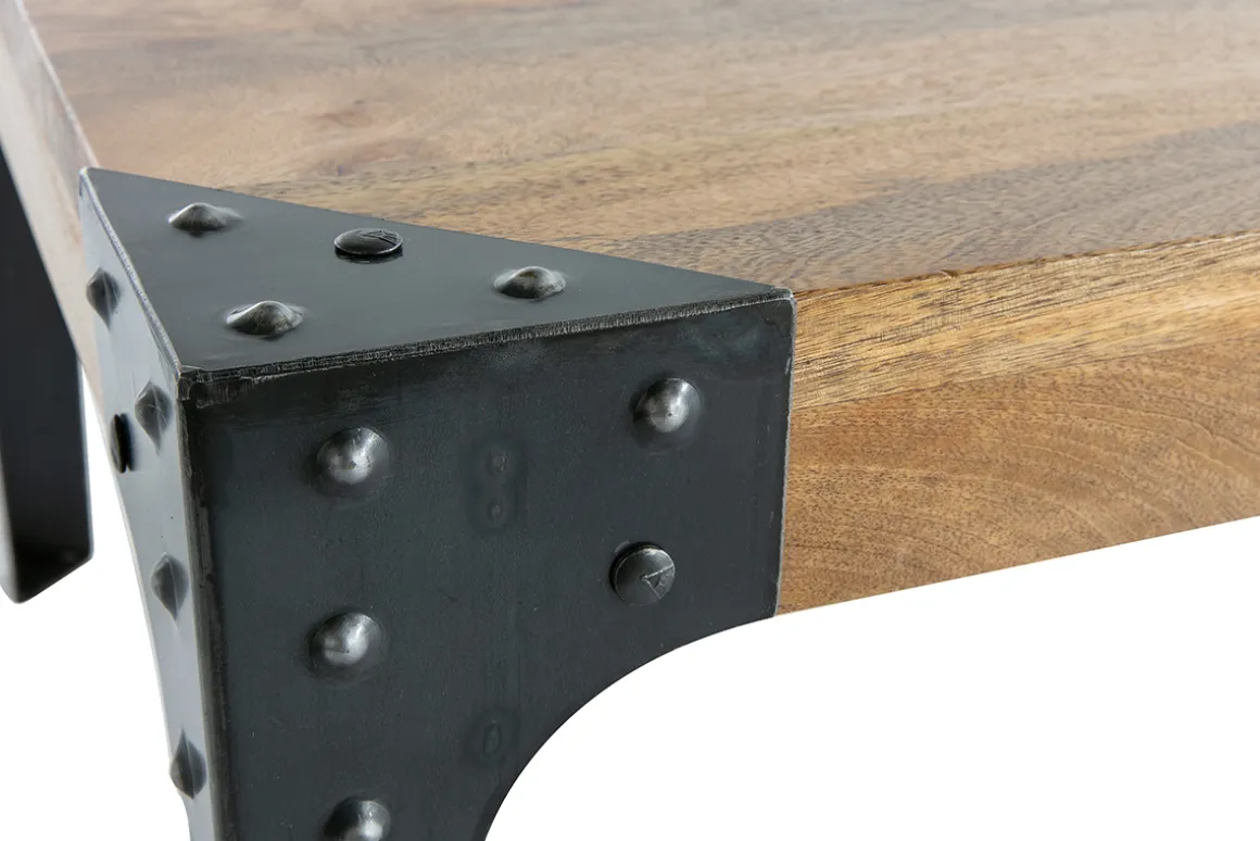 Miliboo Table Basse-Table basse rectangulaire industrielle bois manguier massif et métal noir L100 cm MADISON