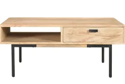 Miliboo Table Basse-Table basse rectangulaire avec rangements 2 tiroirs en bois manguier massif et métal noir L100 cm JUDE