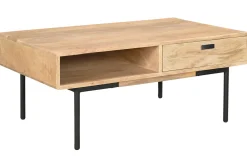 Miliboo Table Basse-Table basse rectangulaire avec rangements 2 tiroirs en bois manguier massif et métal noir L100 cm JUDE