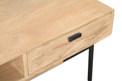 Miliboo Table Basse-Table basse rectangulaire avec rangements 2 tiroirs en bois manguier massif et métal noir L100 cm JUDE