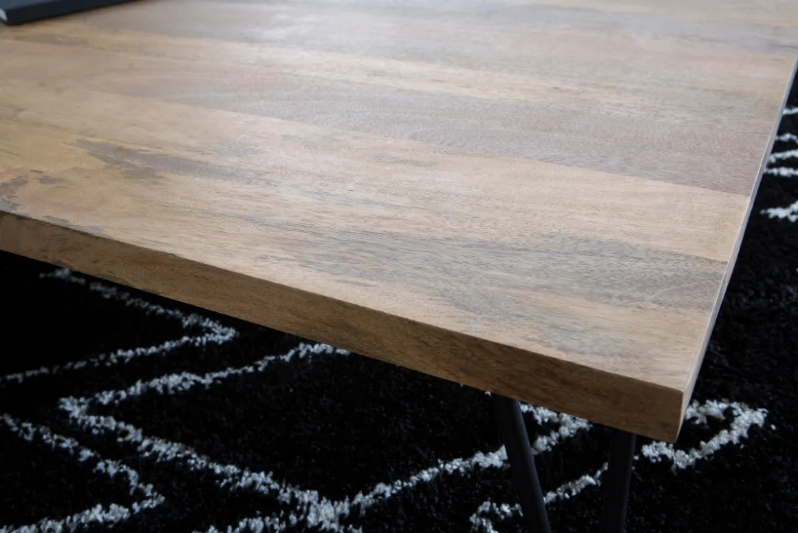 Miliboo Table Basse-Table basse rectangulaire bois manguier massif et métal noir L117 cm VIBES