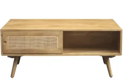 Miliboo Table Basse-Table basse rectangulaire avec rangements en bois manguier massif et cannage rotin L100 cm ACANGE