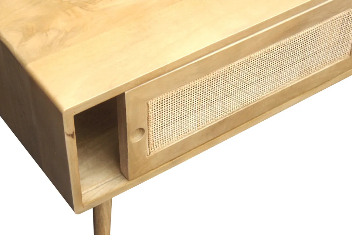 Miliboo Table Basse-Table basse rectangulaire avec rangements en bois manguier massif et cannage rotin L100 cm ACANGE