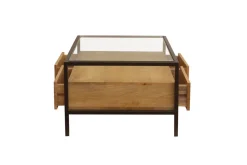 Miliboo Table Basse-Table basse rectangulaire avec rangements en bois manguier massif, verre et métal noir L100 cm SITA