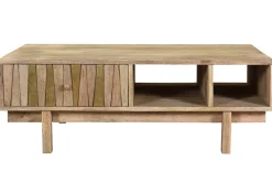 Miliboo Table Basse-Table basse rectangulaire avec rangements bois manguier massif gravé et détails dorés L100 cm ZAIKA