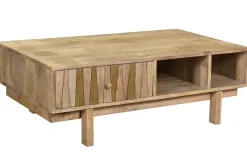 Miliboo Table Basse-Table basse rectangulaire avec rangements bois manguier massif gravé et détails dorés L100 cm ZAIKA