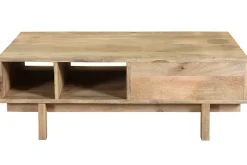 Miliboo Table Basse-Table basse rectangulaire avec rangements bois manguier massif gravé et détails dorés L100 cm ZAIKA