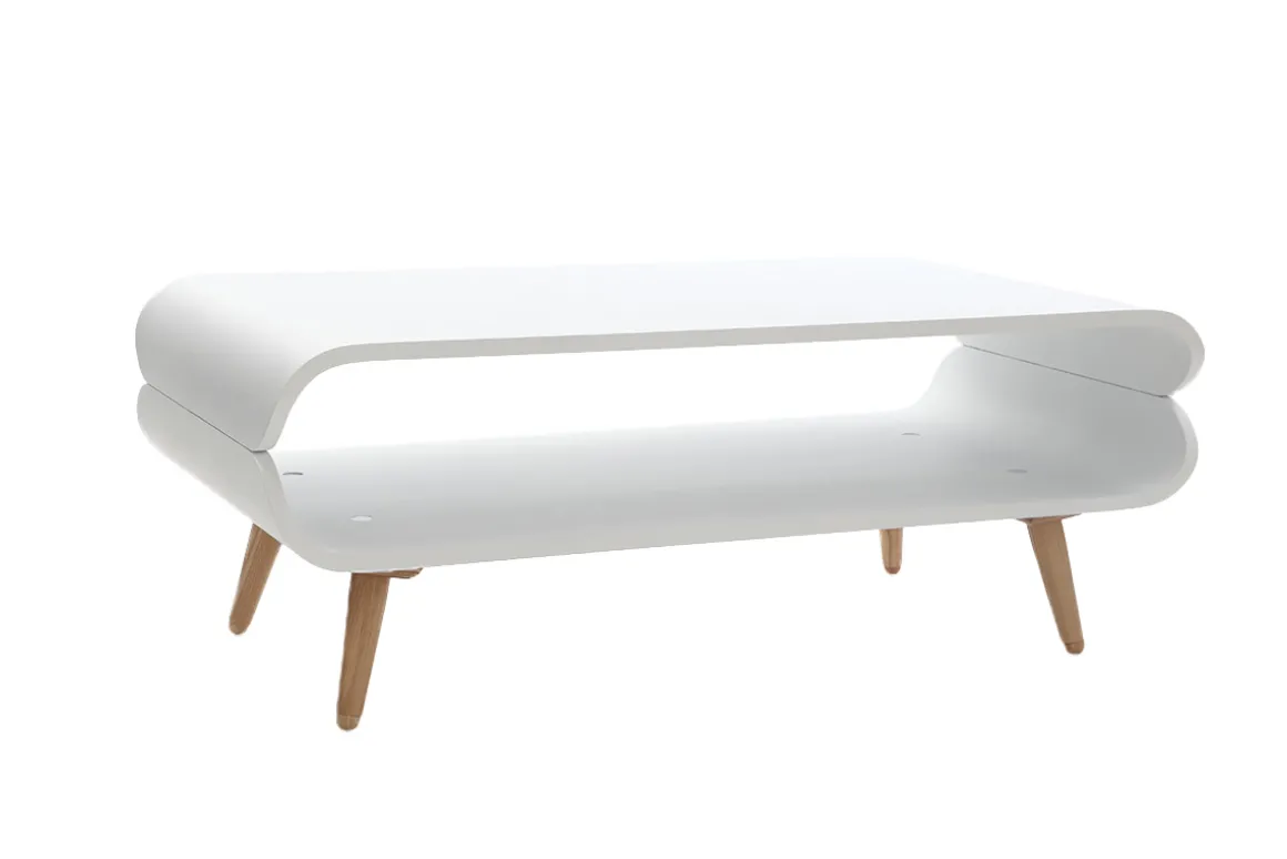 Miliboo Table Basse-Table basse rectangulaire scandinave blanc et bois clair L118 cm TAKLA