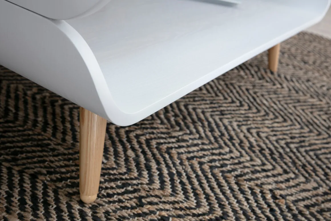 Miliboo Table Basse-Table basse rectangulaire scandinave blanc et bois clair L118 cm TAKLA