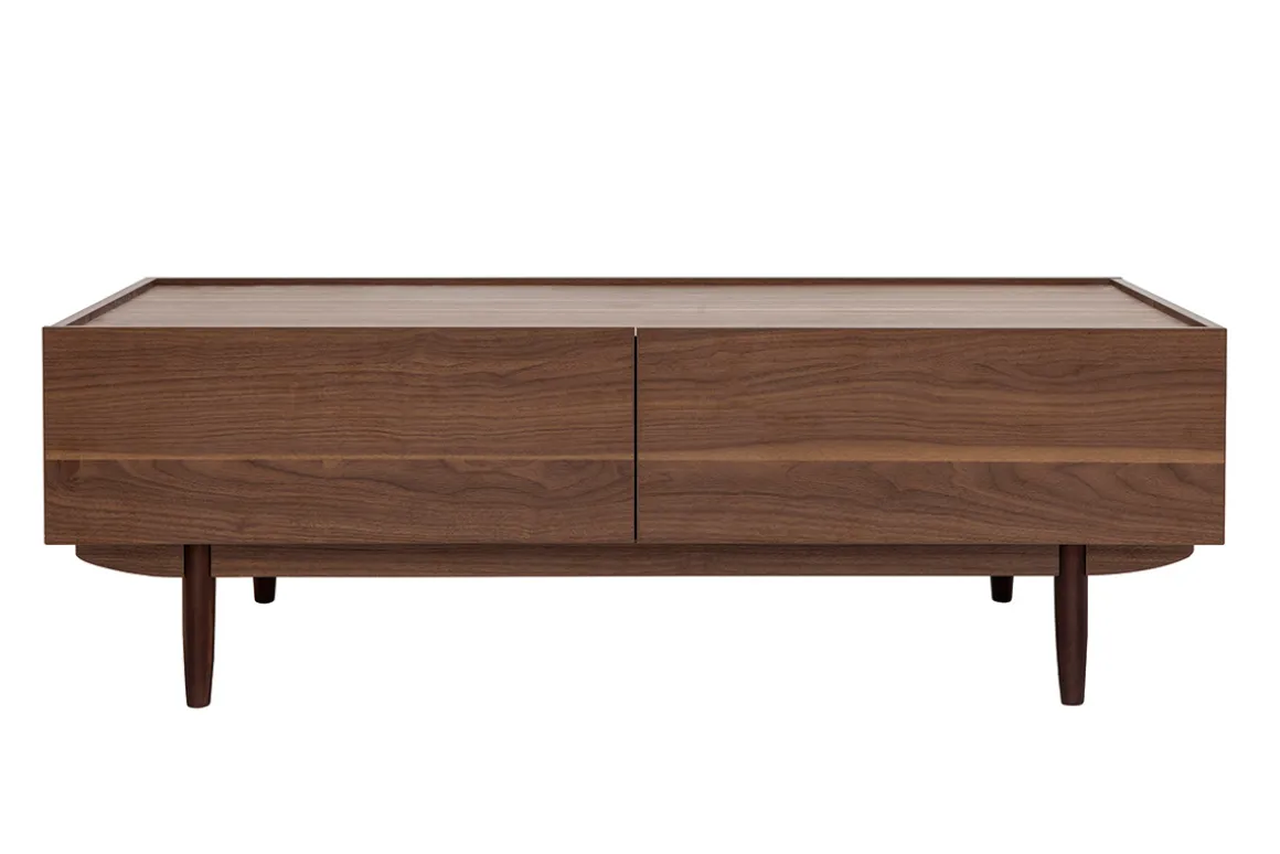 Miliboo Table Basse-Table basse rectangulaire avec rangements 2 tiroirs finition bois foncé noyer L120 cm SANAA