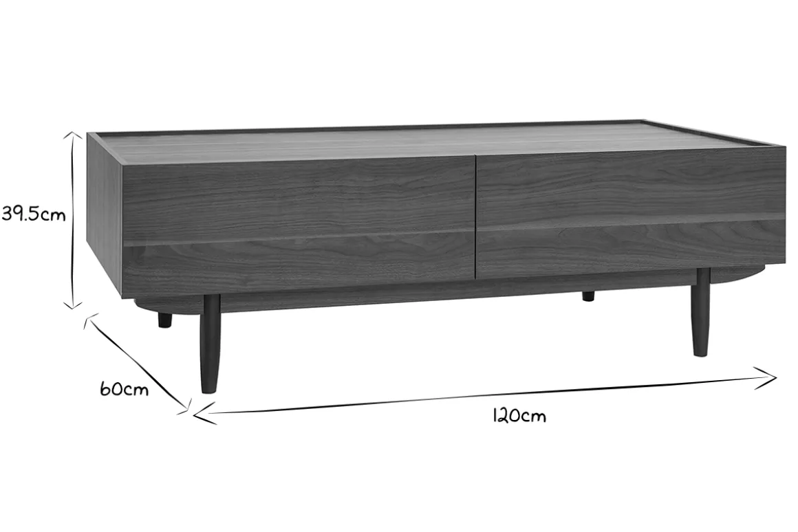 Miliboo Table Basse-Table basse rectangulaire avec rangements 2 tiroirs finition bois foncé noyer L120 cm SANAA
